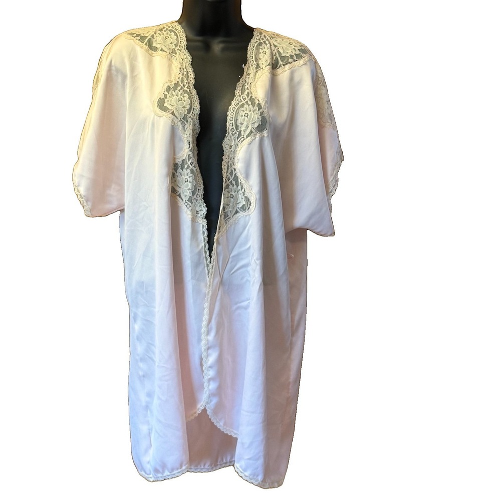 Vintage Victoria's Secret Pink Gold Label Satin Lace Kimono Robe Small Peignoir